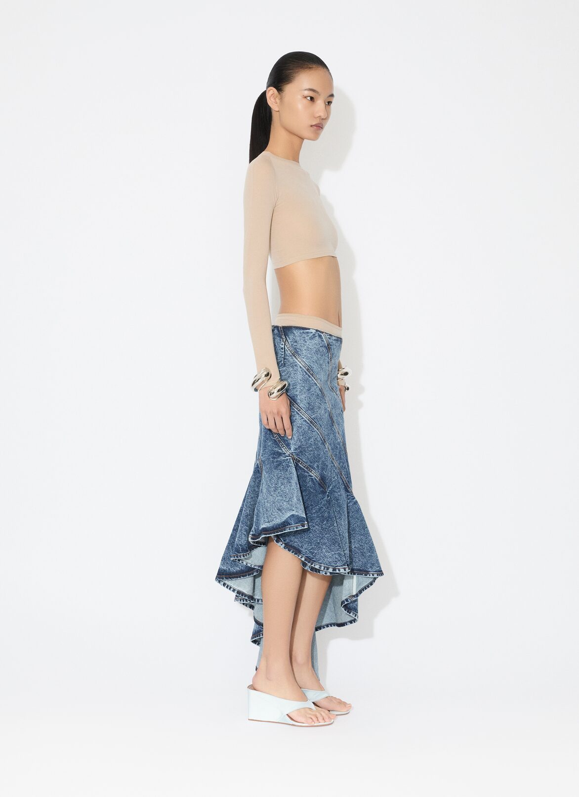 DENIM SPIRAL SKIRT ALAÏA BLUE DENIM SPIRAL SKIRT
